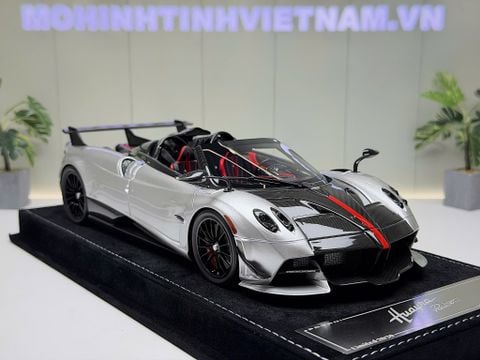  XE MÔ HÌNH PAGANI HUAYRA BC ROADSTER SILVER/CARBON,TỶ LỆ 1/18 HENSON HEAVEN 