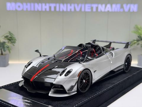  XE MÔ HÌNH PAGANI HUAYRA BC ROADSTER SILVER/CARBON,TỶ LỆ 1/18 HENSON HEAVEN 