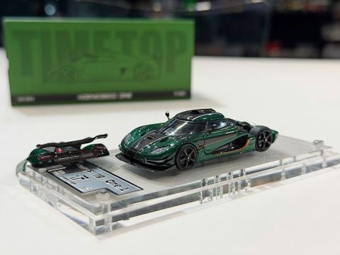  XE MÔ HÌNH KOENIGSEGG ONE:1 GREEN CARBON,TỶ LỆ 1/64 TIME TOP 