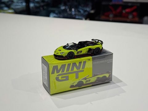  XE MÔ HÌNH LAMBORGHINI AVENTADOR SVJ 63 ROADSTER VERDE SHOCK,TỶ LỆ 1/64 MINIGT 