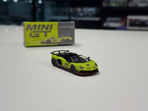  XE MÔ HÌNH LAMBORGHINI AVENTADOR SVJ 63 ROADSTER VERDE SHOCK,TỶ LỆ 1/64 MINIGT 