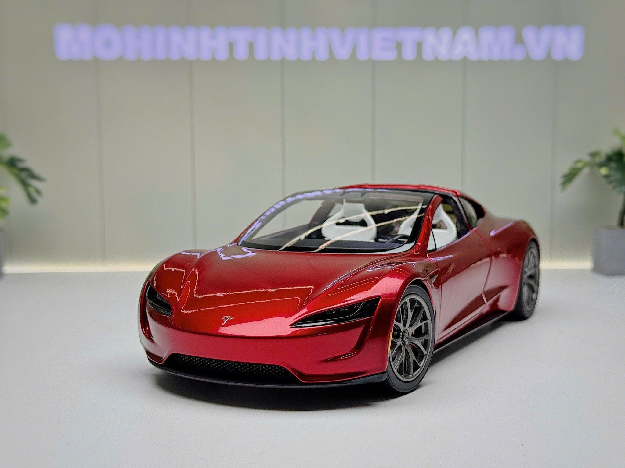 XE MÔ HÌNH TESLA ROADSTER CHERRY RED,TỶ LỆ 1/18 TESLA