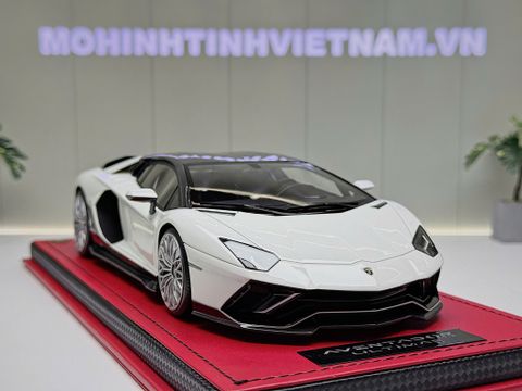  XE MÔ HÌNH LAMBORGHINI AVENTADOR ULTIMAE BIANCO ISI CARBON ROOF,TỶ LỆ 1/18 MR 