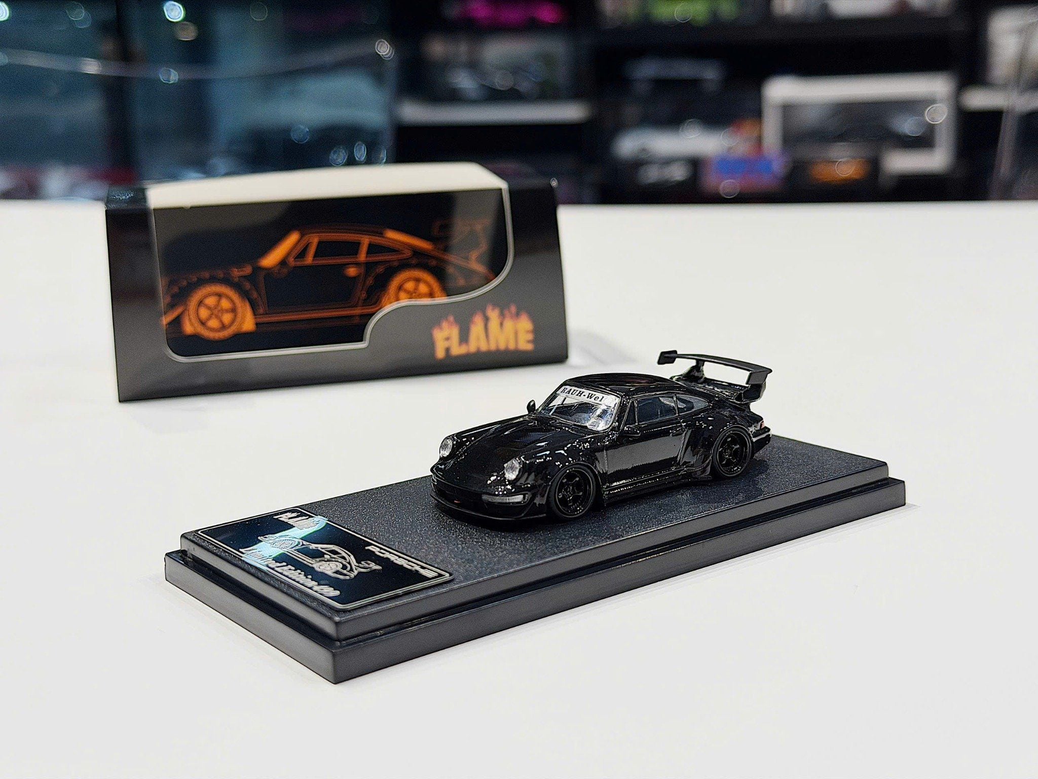XE MÔ HÌNH PORSCHE RWB BLACK,TỶ LỆ 1/64 FLAME