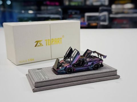  XE MÔ HÌNH LAMBORGHINI COUNTACH LBW PUPRLE,TỶ LỆ 1/64 TOPART 