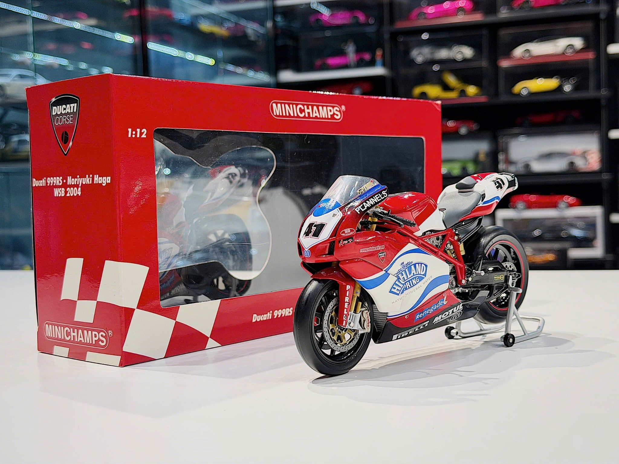 XE MÔ HÌNH MOTOGT DUCATI 999RS - NORIYUKI HAGA 2004,TỶ LỆ 1/12 MINICHAMPS