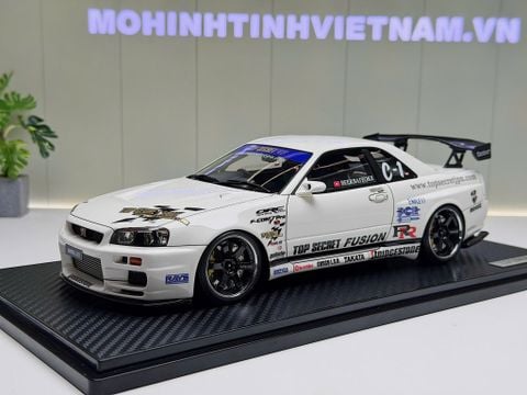  XE MÔ HÌNH NISSAN GT-R R34 TOP SECRET WHITE,TỶ LỆ 1/18 IGNITION 