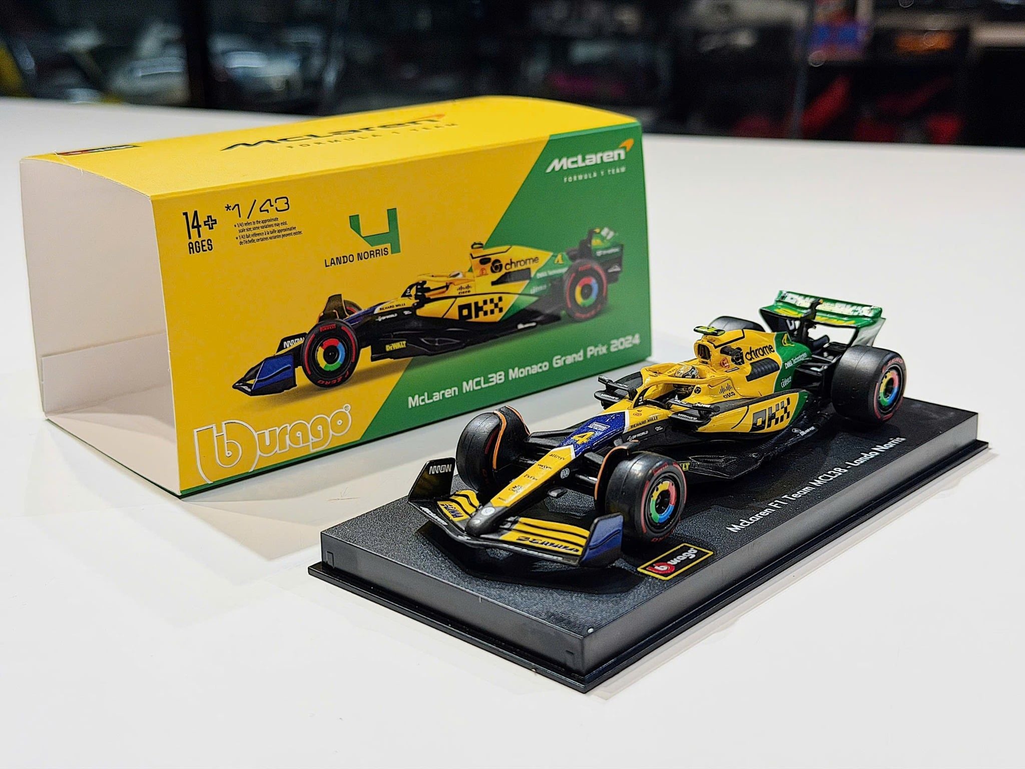 XE MÔ HÌNH F1 MC LAREN MCL38 MONACO GRAND PRIX 2024,TỶ LỆ 1/43 BBURAGO