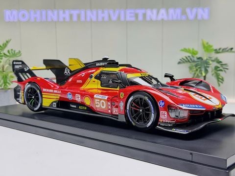  XE MÔ HÌNH FERRARI 499P LE MANS HYPER 2024 CHAMPION #50 DELUXE,TỶ LỆ 1/18 BBURAGO 