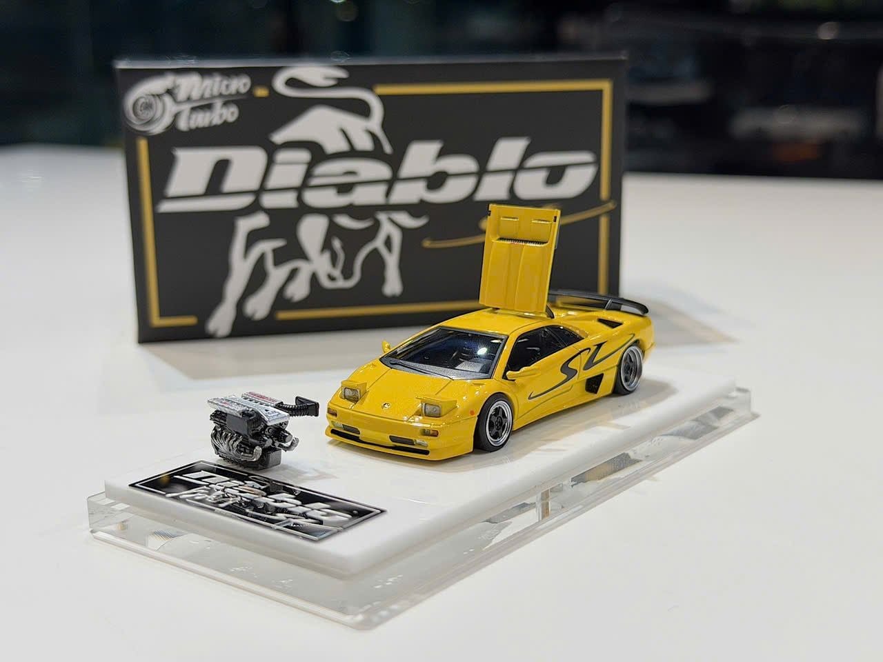 XE MÔ HÌNH LAMBORGHINI DIABLO SV YELLOW,TỶ LỆ 1/64 MICRO TURBO