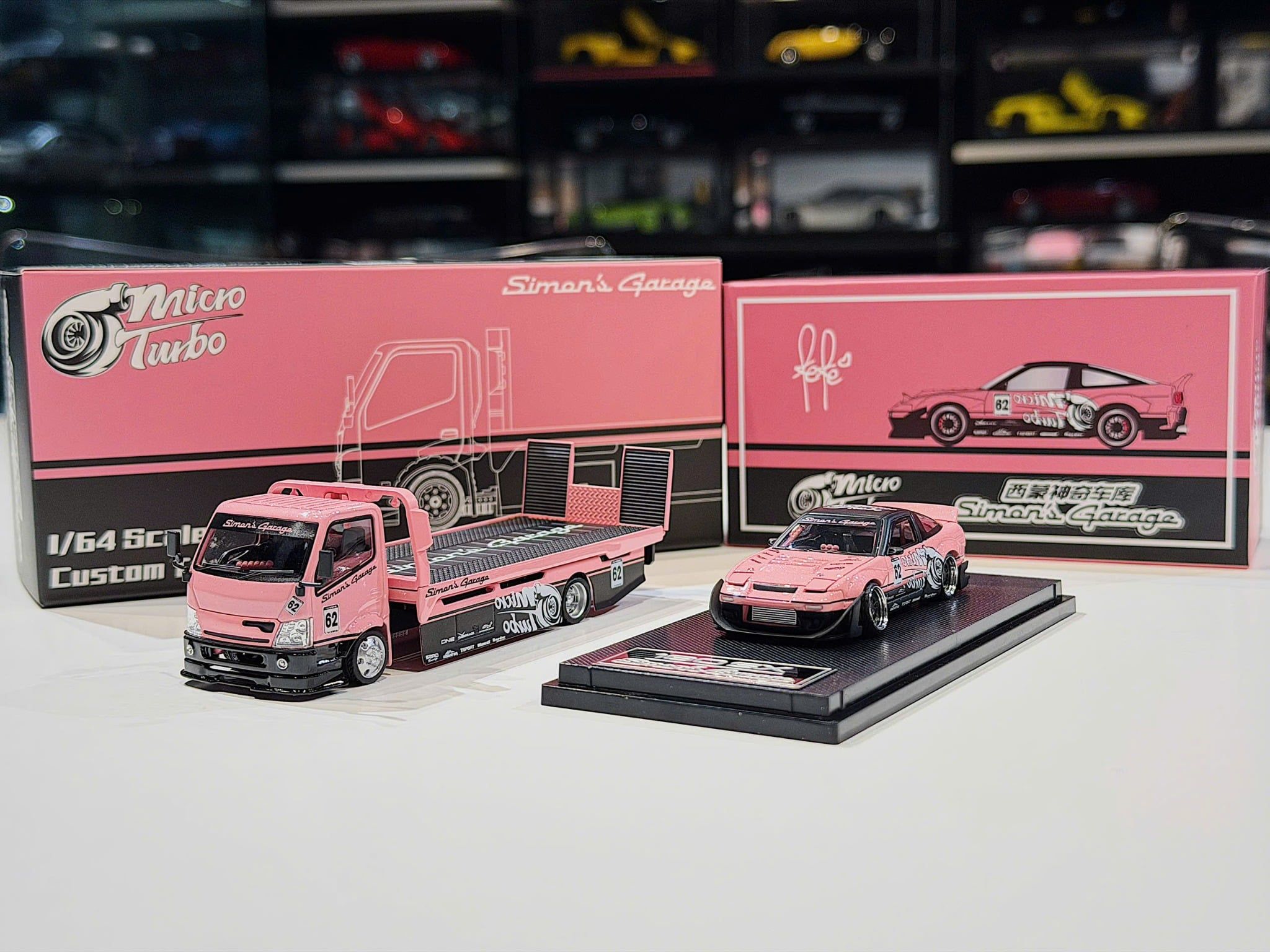 XE MÔ HÌNH NISSAN 180SX ROCKET BUNNY X CUSTOM TOW TRUCK METALLIC PINK,TỶ LỆ 1/64 MICRO TURBO