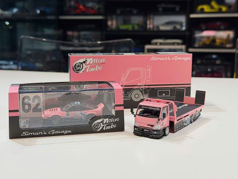  XE MÔ HÌNH NISSAN 180SX ROCKET BUNNY X CUSTOM TOW TRUCK METALLIC PINK,TỶ LỆ 1/64 MICRO TURBO 