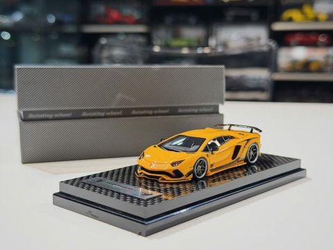  XE MÔ HÌNH LAMBORGHINI AVENTADOR ROWEN YELLOW,TỶ LỆ 1/64 ROTATING WHEEL 