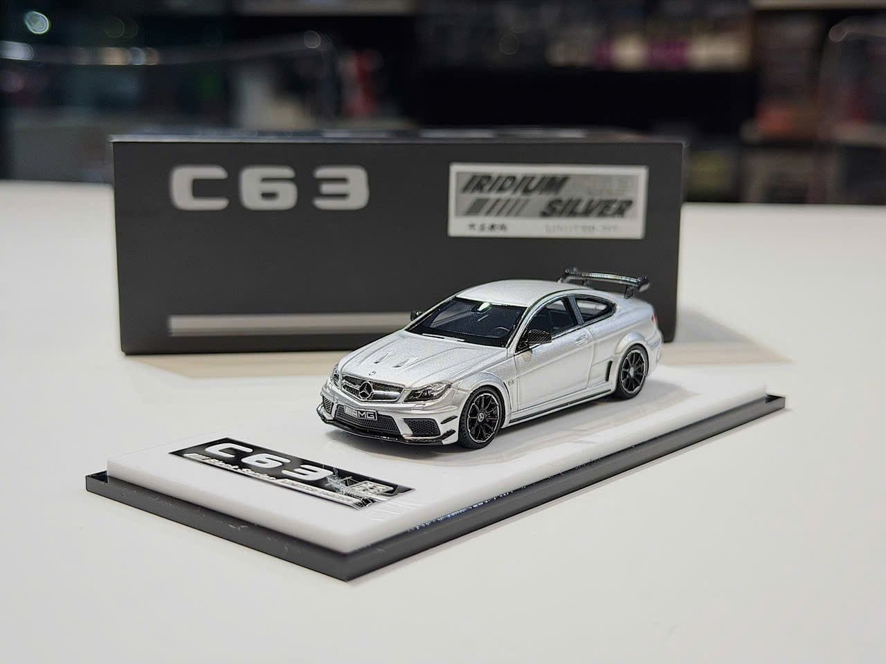 XE MÔ HÌNH MERCEDES BENZ C63 BLACK SERIE IRIDIUM SILVER,TỶ LỆ 1/64 SACRILEGIOUS AUTO MODEL
