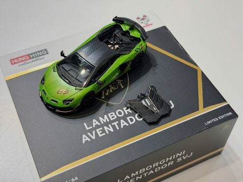  XE MÔ HÌNH LAMBORGHINI AVENTADOR SVJ GREEN,TỶ LỆ 1/64 HUNG HINH TOYS 