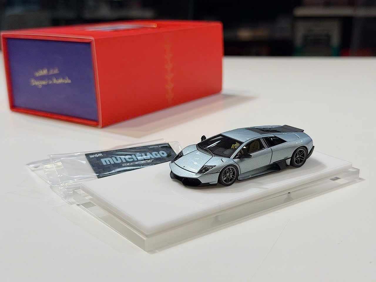 XE MÔ HÌNH LAMBORGHINI MURCIELAGO SV LP670-4 DUCKTAIL ICE BLUE,TỶ LỆ 1/64 WAM