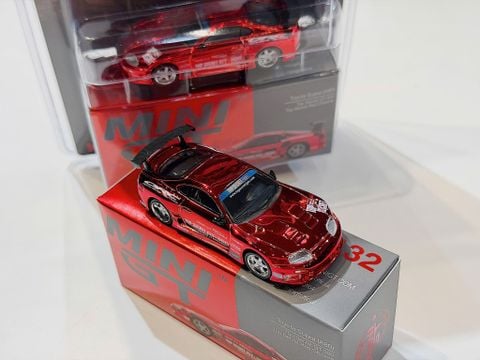  XE MÔ HÌNH  TOYOTA SUPRA A80 TOP SECRET GT-300 RED CHROME,TỶ LỆ 1/64 MINIGT 