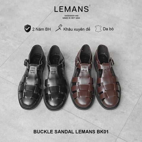  Dép rọ Da bò Buckle Sandal BK01 Lemans - Black - đế Mckay cao 2.2cm bảo hành chính hãng 24 tháng 