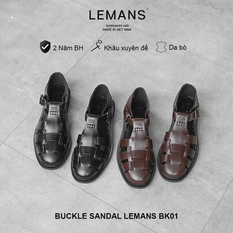  Dép rọ Da bò Buckle Sandal BK01 Lemans - Black - đế Mckay cao 2.2cm bảo hành chính hãng 24 tháng 