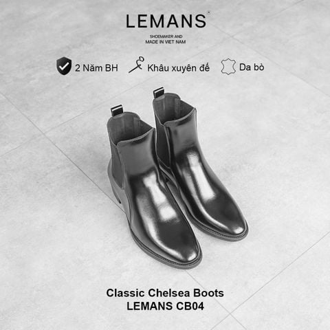  Giày da bò nhập khẩu Chelsea Boots Black LeMans CB04, bảo hành 24 tháng 