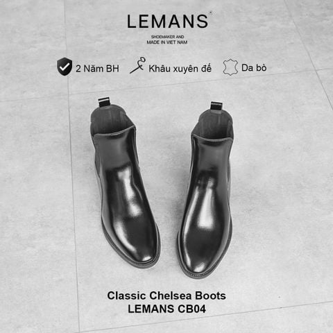  Giày da bò nhập khẩu Chelsea Boots Black LeMans CB04, bảo hành 24 tháng 