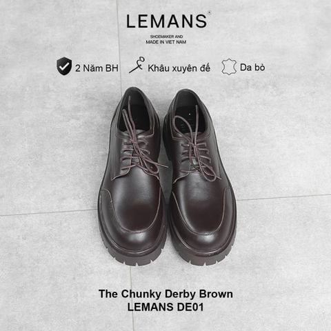  Giày da bò The Chunky Derby Brown LEMANS, bảo hành 24 tháng 