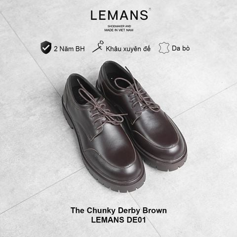 Giày da bò The Chunky Derby Brown LEMANS, bảo hành 24 tháng 