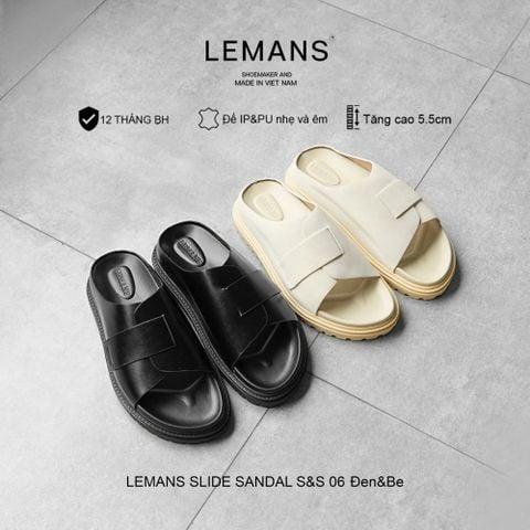  Dép Tăng Chiều Cao LEMANS SLIDE SANDAL S&S06, đế 2 lớp cao 5.5cm, thiết kế dép quai ngang đan cách điệu, BH 12T 