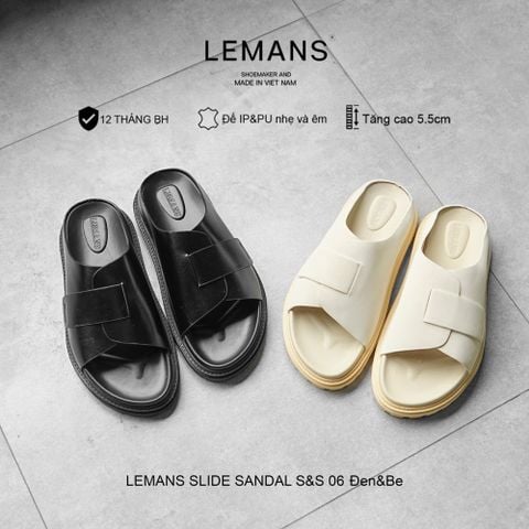  Dép Tăng Chiều Cao LEMANS SLIDE SANDAL S&S06, đế 2 lớp cao 5.5cm, thiết kế dép quai ngang đan cách điệu, BH 12T 