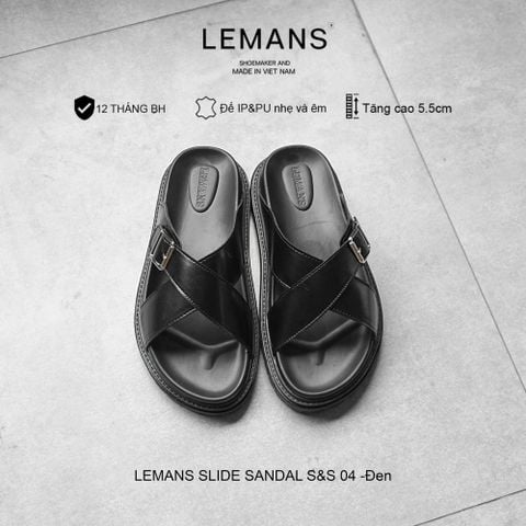  Dép Tăng Chiều Cao LEMANS SLIDE SANDAL S&S04 - Đen&Be, đế 2 lớp cao 5.5cm, thiết kế dép quai chéo, Bảo hành 12 tháng 