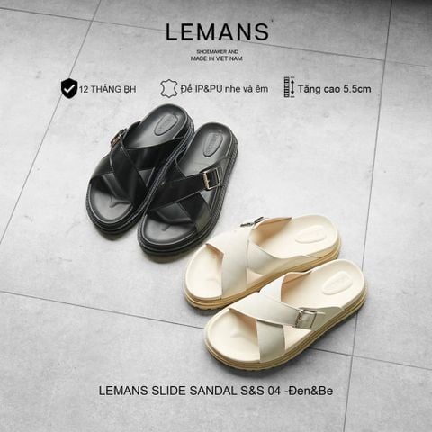  Dép Tăng Chiều Cao LEMANS SLIDE SANDAL S&S04 - Đen&Be, đế 2 lớp cao 5.5cm, thiết kế dép quai chéo, Bảo hành 12 tháng 