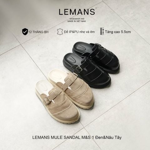  Dép Sục da bò LEMANS MULE SANDAL M&S01 - Đen và Nâu Tây đế 2 lớp cao 5.5cm, mũ may 3 lớp, BH 12T 