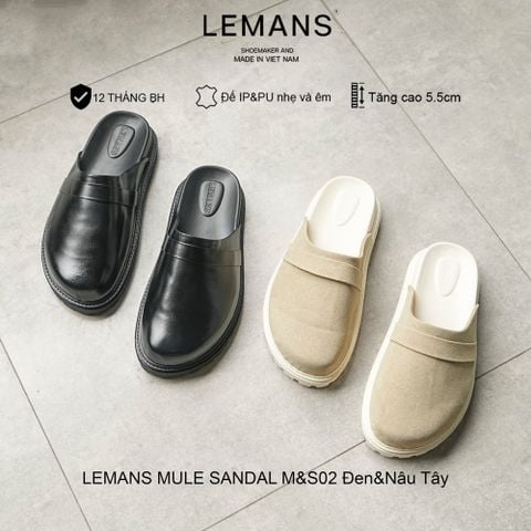  Dép Sục da bò LEMANS MULE SANDAL M&S02 - Đen và Nâu Tây đế thơm 2 lớp cao 5.5cm BH 12T 