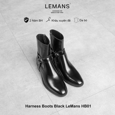  Giày da bò Harness Boots Black LeMans HB01, bảo hành 24 tháng 