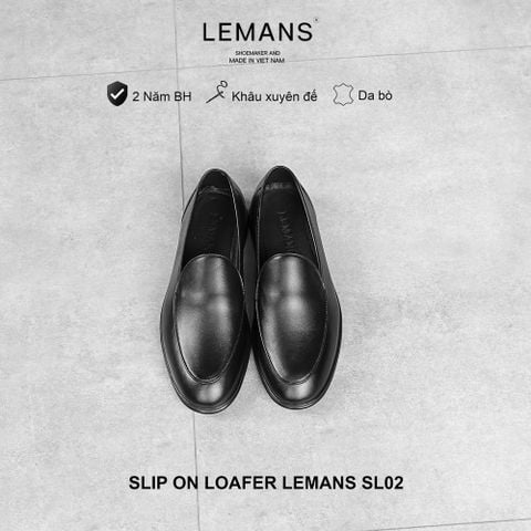  Giày lười nam Lemans màu đen SL02 - da bò - đế êm chân - trẻ trung - Bảo hành 24 tháng 