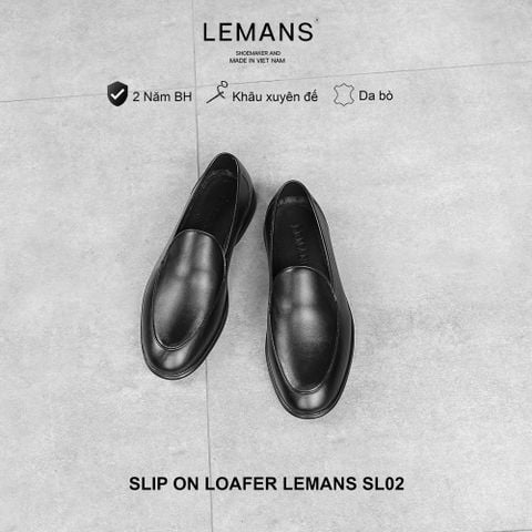  Giày lười nam Lemans màu đen SL02 - da bò - đế êm chân - trẻ trung - Bảo hành 24 tháng 