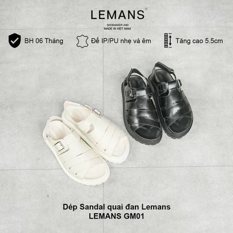  Dép Sandal Quai Đan LEMANS Tăng Chiều Cao GM1.01 Đen + Be  đế 2 lớp cao 5.5cm, thiết kế dép quai đan Bảo hành 12 tháng 