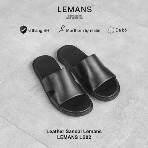  Dép quai ngang da bò LEMANS - LS02, đế cao su có mùi thơm, thiết kế quai da 3 lớp trẻ trung chính hãng, Bảo hành 06T 