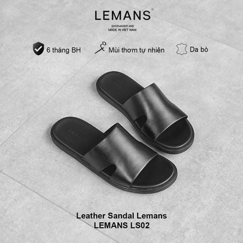  Dép quai ngang da bò LEMANS - LS02, đế cao su có mùi thơm, thiết kế quai da 3 lớp trẻ trung chính hãng, Bảo hành 06T 
