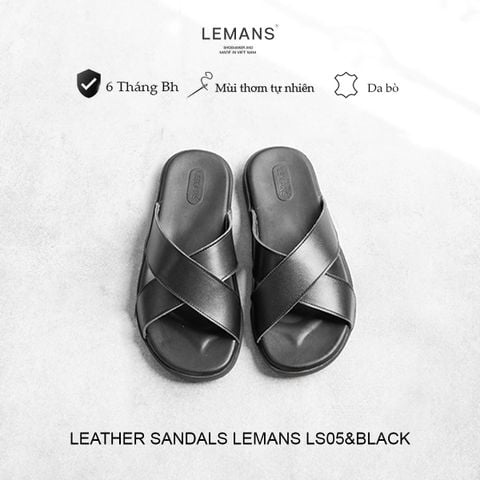  Dép quai ngang chéo LEMANS - LS05, Dép Da bò, đế cao su có mùi thơm, thiết kế quai da 3 lớp trẻ trung chính hãng, BH 06T 