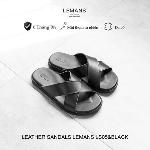  Dép quai ngang chéo LEMANS - LS05, Dép Da bò, đế cao su có mùi thơm, thiết kế quai da 3 lớp trẻ trung chính hãng, BH 06T 