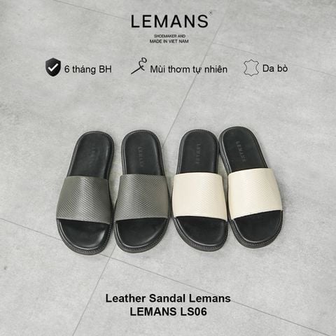  Dép quai ngang da bò in vân da rắn LEMANS - LS06, đế cao su có mùi thơm, thiết kế quai da 3 lớp trẻ trung chính hãng, Bảo hành 06T 