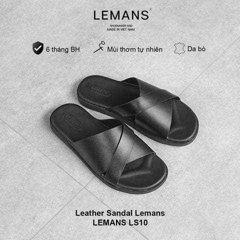  Dép quai ngang cách điệu LS10 LEMANS da bò, đế cao su có mùi thơm, thiết kế quai da 3 lớp, Bảo hành 06T 