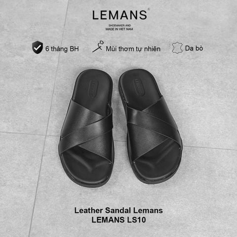  Dép quai ngang cách điệu LS10 LEMANS da bò, đế cao su có mùi thơm, thiết kế quai da 3 lớp, Bảo hành 06T 