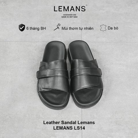  Dép dán quai ngang da bò LEMANS - LS14, đế cao su có mùi thơm 2 lớp, thiết kế quai da 3 lớp trẻ trung chính hãng, BH 06T 