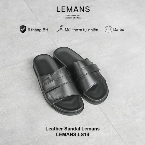  Dép dán quai ngang da bò LEMANS - LS14, đế cao su có mùi thơm 2 lớp, thiết kế quai da 3 lớp trẻ trung chính hãng, BH 06T 