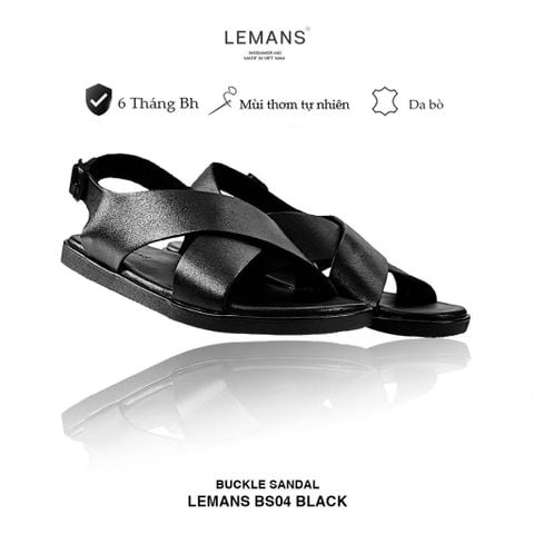  Dép Sandal quai chéo Lemans BS04 da bò, đế cao su có mùi thơm, thiết kế mũ quai trẻ trung chính hãng, Bảo hành 06 tháng 
