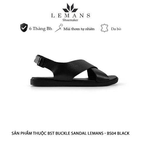  Dép Sandal quai chéo Lemans BS04 da bò, đế cao su có mùi thơm, thiết kế mũ quai trẻ trung chính hãng, Bảo hành 06 tháng 