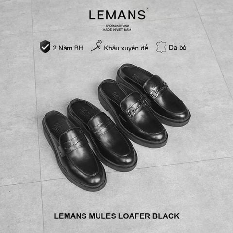 Giày Sục da bò thuộc nguyên tấm LEMANS MULES LOAFER - BLACK 
