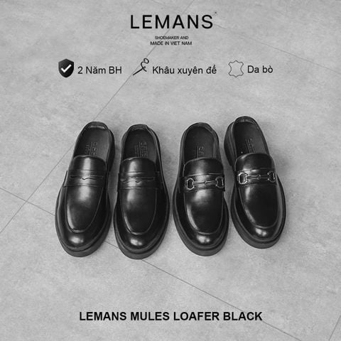  Giày Sục da bò thuộc nguyên tấm LEMANS MULES LOAFER - BLACK 